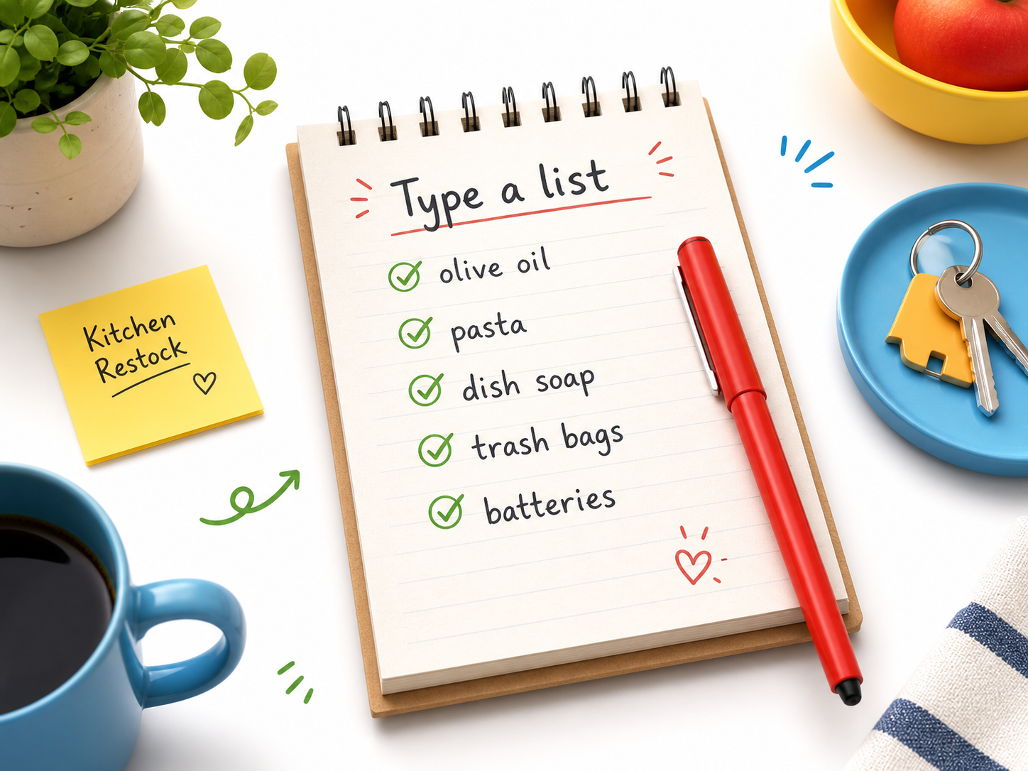 Notebook with a quick household inventory list